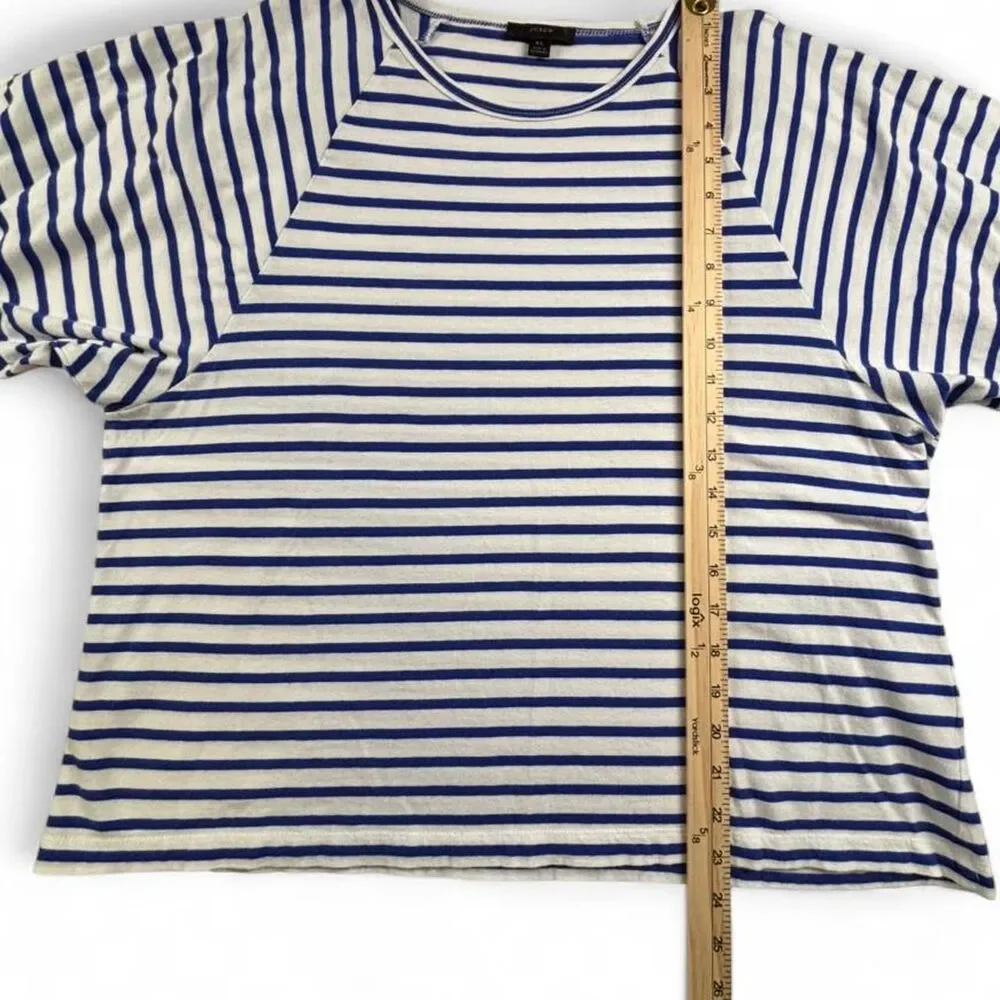 J.Crew Striped Tee Womens XL Blue White Puff Sleeve Shirt Preppy Cotton Top